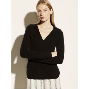 VINCE Women’s Fitted Polo Black Sweater Wool Cashmere Size XXS preppy chic NWT